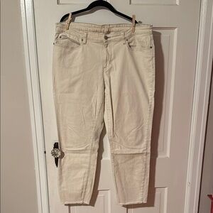 Eileen Fisher Women's Raw Hem Cream Ankle Jeans 5 Pocket Organic Size 16